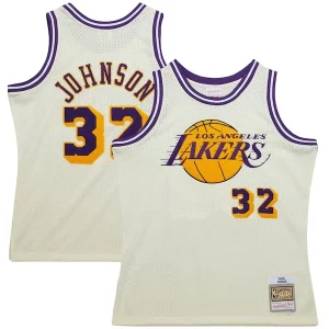 Accattivante Ottimo Bellissimo Magic Johnson Los Angeles Lakers Chainstitch Swingman Jersey Cream