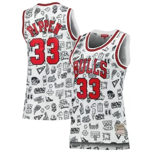Attraente Eccezionale Classico Scottie Pippen Chicago Bulls Women's 1997 Doodle Swingman Jersey White