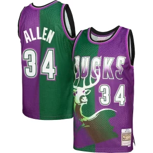 Attraente Magnifico Moderno Ray Allen Milwaukee Bucks Hardwood Classics 1996/97 Split Swingman Jersey Green/Purple