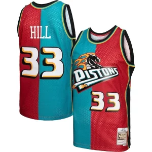 Carino Comodo Grant Hill Detroit Pistons Hardwood Classics 1999/00 Split Swingman Jersey Teal/Red