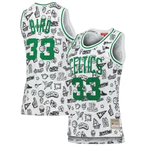 Carino Larry Bird Boston Celtics Women's 1985 Doodle Swingman Jersey White
