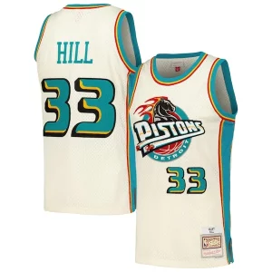 Carino Resistente Grant Hill Detroit Pistons Chainstitch Swingman Jersey Cream