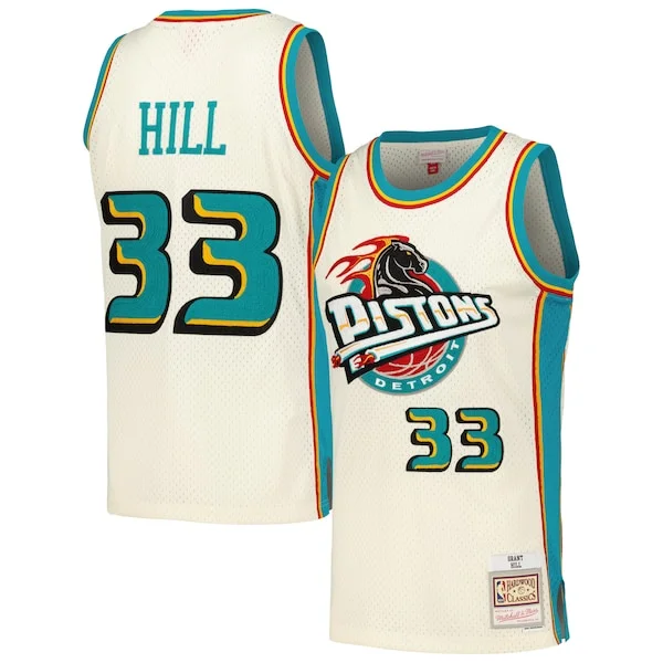 Carino Resistente Grant Hill Detroit Pistons Chainstitch Swingman Jersey Cream