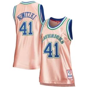 Carino Versatile Incantevole Dirk Nowitzki Dallas Mavericks Women's 75th Anniversary Rose Gold 1998 Swingman Jersey Pink