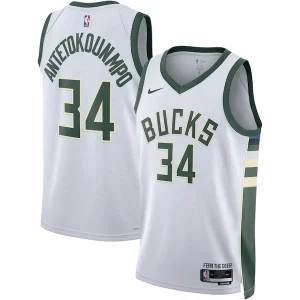 Classico Comodo Giannis Antetokounmpo Milwaukee Bucks Nike Unisex Swingman Jersey Association Edition White/Hunter Green