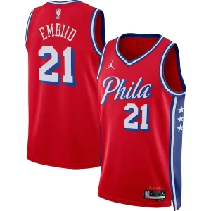 Classico Lussuoso Trendy Joel Embiid Philadelphia 76ers Jordan Brand Unisex Swingman Jersey Statement Edition Red