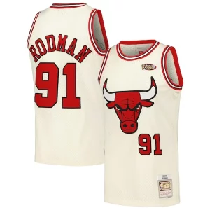 Comodo Dennis Rodman Chicago Bulls Chainstitch Swingman Jersey Cream