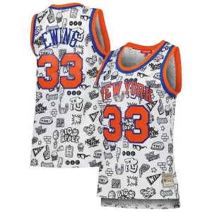 Delizioso Patrick Ewing New York Knicks Women's 1991 Doodle Swingman Jersey White