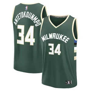 Sofisticato Prestigioso Giannis Antetokounmpo Milwaukee Bucks Fast Break Replica Player Jersey Icon Edition Hunter Green