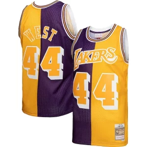 Duraturo Jerry West Los Angeles Lakers Hardwood Classics 1971/72 Split Swingman Jersey Purple/Gold