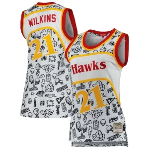 Duraturo Sofisticato Cool Dominique Wilkins Atlanta Hawks Women's 1986 Doodle Swingman Jersey White