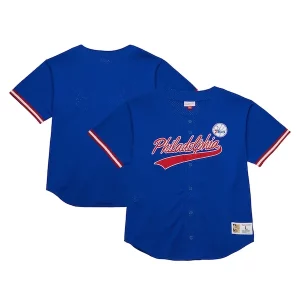 Eccezionale Resistente Philadelphia 76ers Hardwood Classics On The Clock Mesh Fashion Baseball Jersey Royal