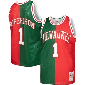 Gorgeous Fantastico Pratico Oscar Robertson Milwaukee Bucks Hardwood Classics 1971/72 Split Swingman Jersey Green/Red