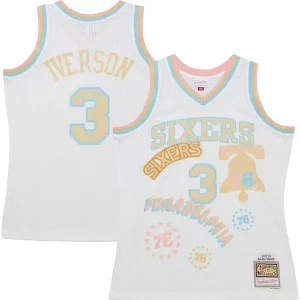 Incantevole Pratico Accattivante Allen Iverson Philadelphia 76ers 2002/03 Swingman Sidewalk Sketch Jersey White