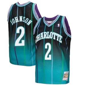 Lussuoso Raffinato Larry Johnson Charlotte Hornets 1992/93 Hardwood Classics Fadeaway Swingman Player Jersey Teal/Black