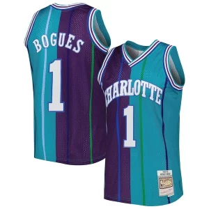 Meraviglioso Gorgeous Muggsy Bogues Charlotte Hornets Hardwood Classics 1992/93 Split Swingman Jersey Teal/Purple