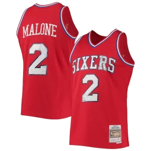 Meraviglioso Moses Malone Philadelphia 76ers 1982/83 Hardwood Classics NBA 75th Anniversary Diamond Swingman Jersey Red