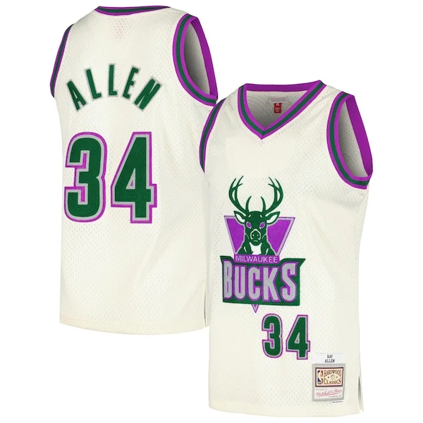 Moderno Stupendo Ray Allen Milwaukee Bucks Chainstitch Swingman Jersey Cream