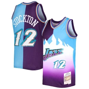 Ottimo Pratico John Stockton Utah Jazz Hardwood Classics 1996/97 Split Swingman Jersey Purple/Turquoise