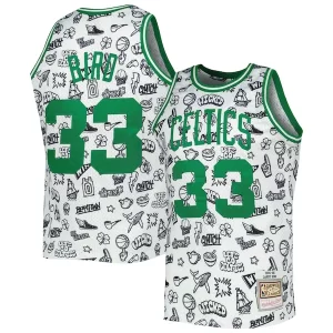 Pratico Cool Larry Bird Boston Celtics 1985/86 Hardwood Classics Doodle Swingman Jersey White