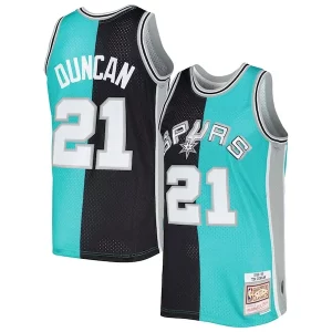 Pratico Tim Duncan San Antonio Spurs Hardwood Classics 1998/99 Split Swingman Jersey Black/Teal