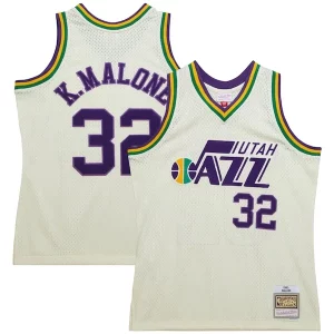 Prestigioso Karl Malone Utah Jazz Chainstitch Swingman Jersey Cream