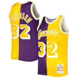 Prestigioso Magic Johnson Los Angeles Lakers Hardwood Classics 1984/85 Split Swingman Jersey Purple/Gold