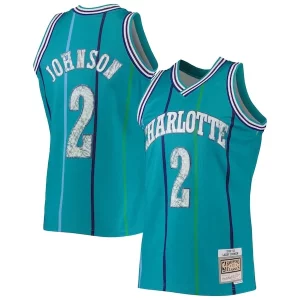 Robusto Larry Johnson Charlotte Hornets 1996/97 Hardwood Classics NBA 75th Anniversary Diamond Swingman Jersey Teal