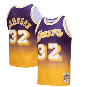 Stupendo Attraente Magic Johnson Los Angeles Lakers 1984/85 Hardwood Classics Fadeaway Swingman Player Jersey Gold/Purple