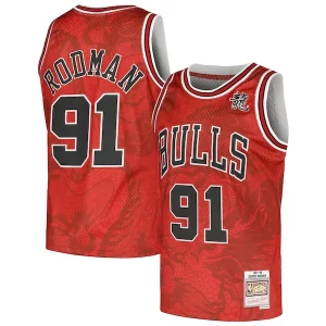 Stupendo Dennis Rodman Chicago Bulls 1997/98 Hardwood Classics Asian Heritage 6.0 Swingman Throwback Player Jersey Red