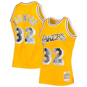 Stupendo Magic Johnson Los Angeles Lakers 1984/85 Hardwood Classics NBA 75th Anniversary Diamond Swingman Jersey Gold
