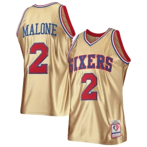 Versatile Fantastico Moses Malone Philadelphia 76ers 75th Anniversary 1982/83 Hardwood Classics Swingman Jersey Gold