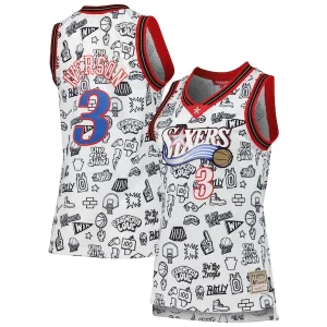 Versatile Stupendo Meraviglioso Allen Iverson Philadelphia 76ers Women's 2000 Doodle Swingman Jersey White